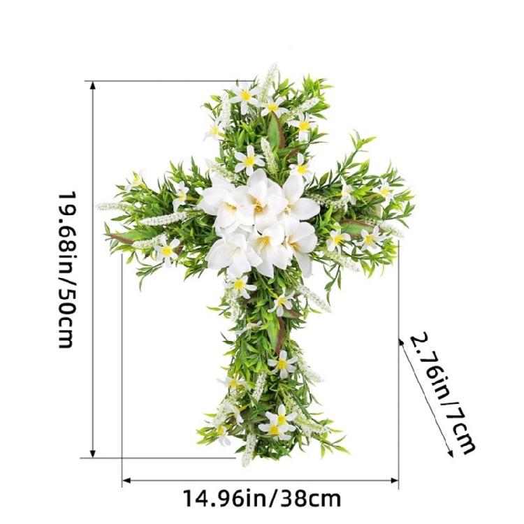 Easter Wreath Cross Door Sign Christian Floral Easter Decor for Front Door Porch