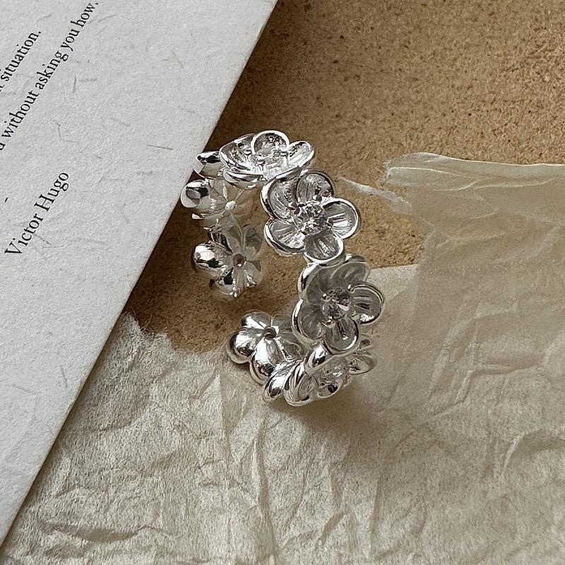 925 Sterling Silver Rings For Women Geometric Fine Jewelry Finger Adjustable Flower Zircon Ring For Party Birthday Gift