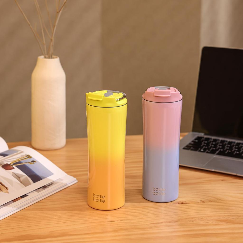 600ml Tumbler, Vacuum Insulated, Keeps Hot or Cold, Stainless Steel, with Holed Lid, Straw, Handle, Stays Dry, No Condensation, Direct Drinking, Pink