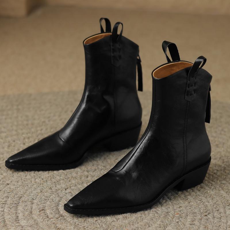 Genuine Leather Ankle Boots Shoes For Women Autumn Winter Vintage British Black Brown Party Motorcycle Shoe Ladies Large Size 48