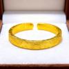 Gold-Plated Sunflower Heart Sutra Bangle with Blessing Lion Dance Pattern - Women's Luxury National Style Bracelet