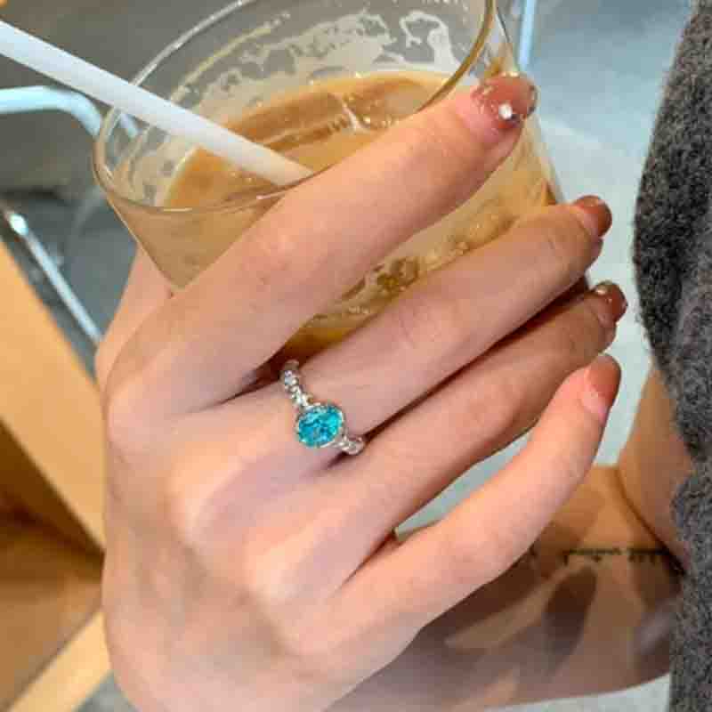 PANJBJ 925 Silver Stars Ring For Women Blue Crystal Opening Sweet Romance Irregular Versatile Jewelry Gift