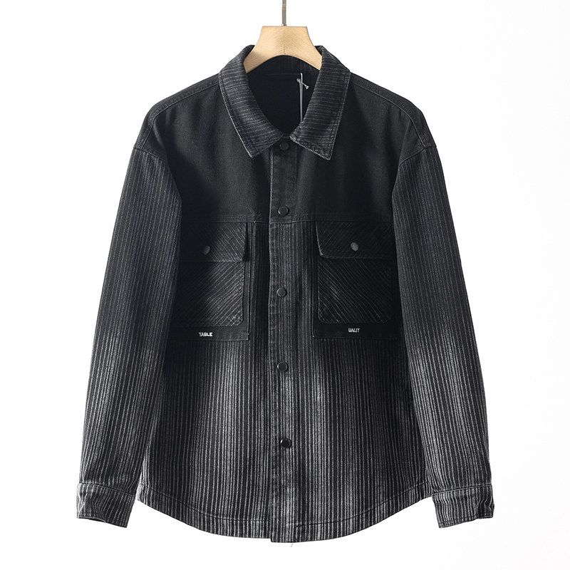 Модная Ретро Градиентная Джинсовая Рубашка с Длинным Рукавом для Экспорта Black M