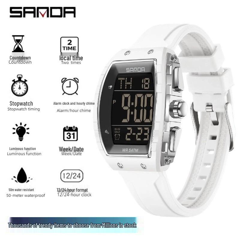Sanda Men's Sports Watch - Luminous, 50M Waterproof, Electronic, Countdown Timer, Alarm, Calendar, Multifunction.