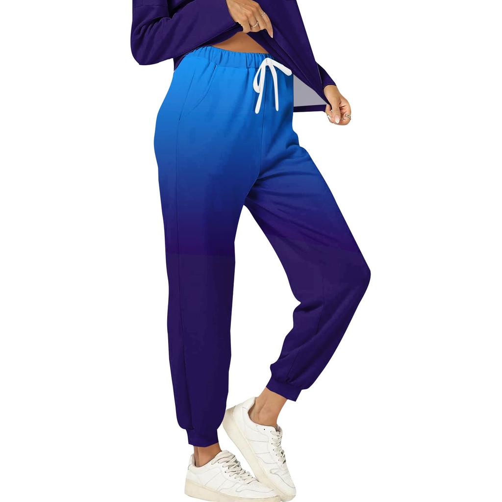 Sets For Women 2 Piece Round Neck Long Sleeve Shirts Printed Sweatpants Pocket Sets