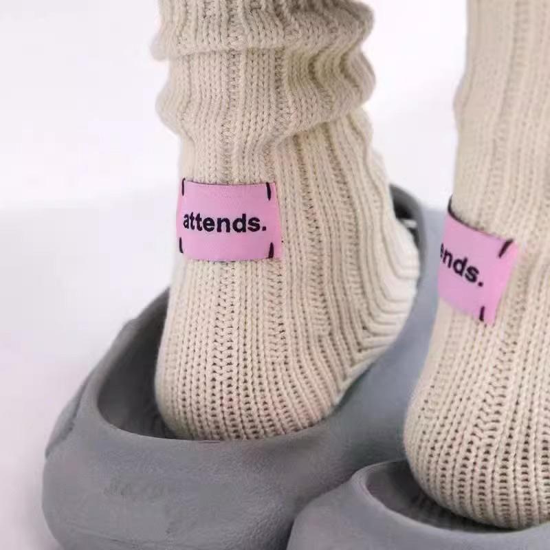 Knitted Middle Tube Socks Retro Pink Label Solid Color Spring Autumn Winter Warm Socks Home Mid-tube Cotton Thick Thread Needles
