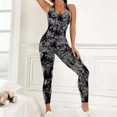 Fashion Skinny Quick-drying Yoga Jumpsuits For Exercise Sexy Sporty Ladies Tie-dyed Pants Casual High-waist  Pants 30154