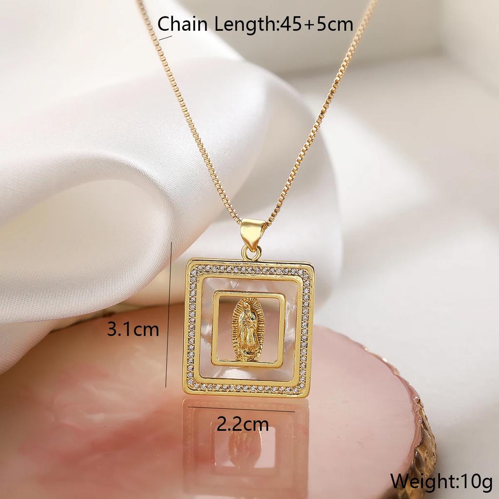 New Arrival Classic Design Virgin Mary Pendant Gold Color Stainless Steel Chain Necklace AAA CZ Zircon Expoxy Jewelry