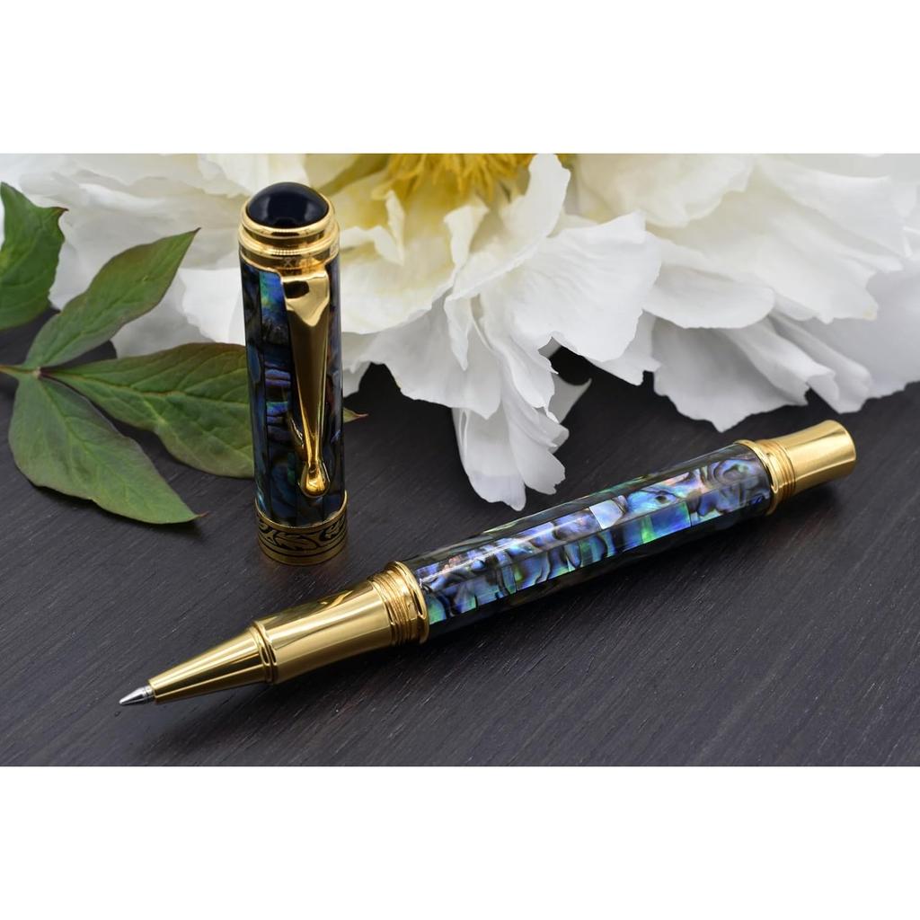Xezo Maestro Fine Nib Rollerball Iridescent Paua Shell Gold Limited Serial Numbered 2 Pen, Design, 18-karat Plated. Handmade, Edition, (Only