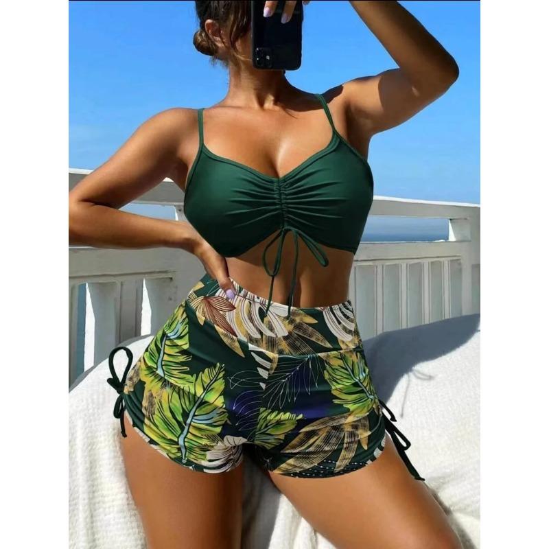 Drawstring Front Shorts Bikinis 2025 High Waist Swimsuit Women Swimwear Female Bathers Bathing Swimming Swim Suit Beachwear