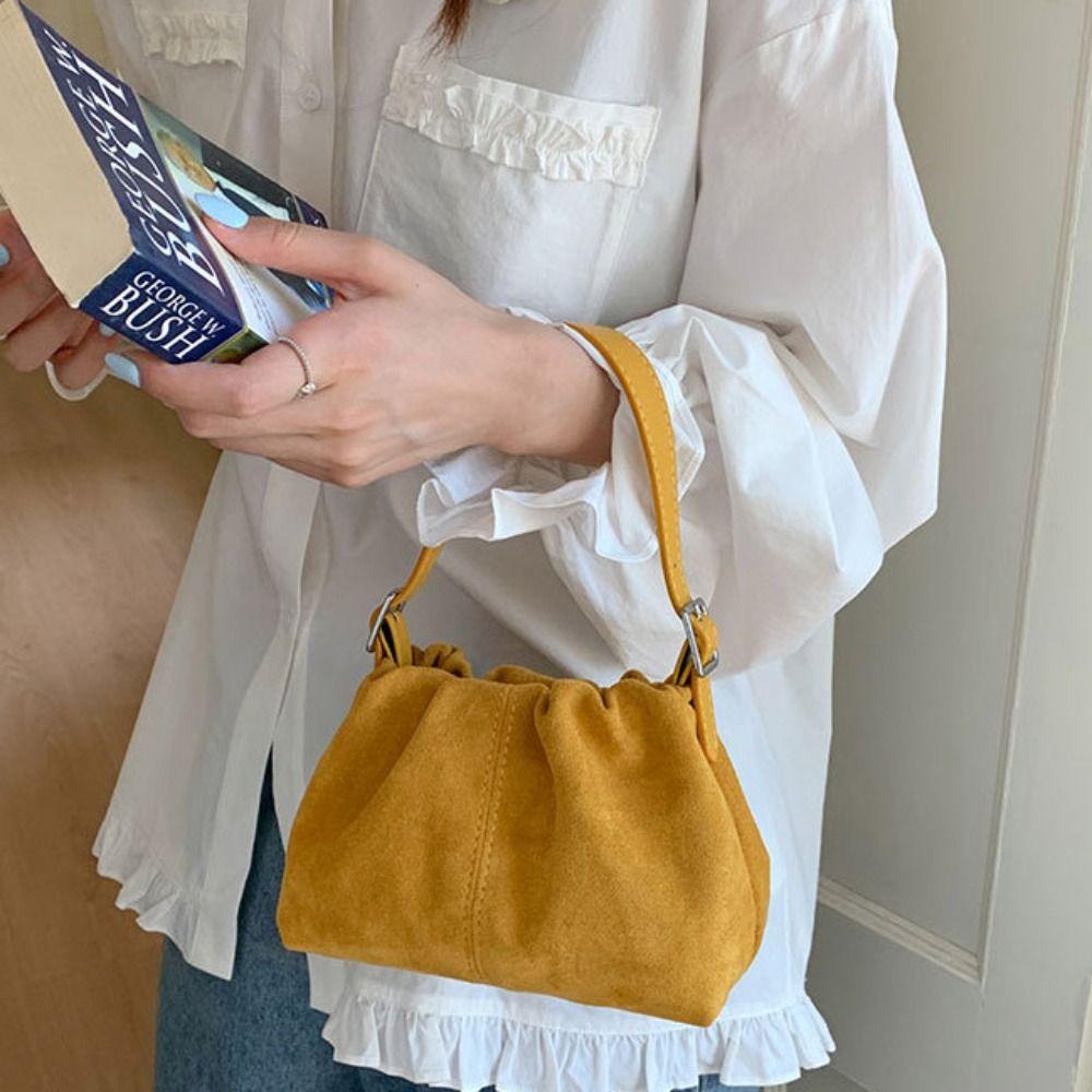 Handbag Suede Pleated Cloud Bag Shoulder Bag Solid Color Tote Bag Slouchy Hobo Bags  Shopping