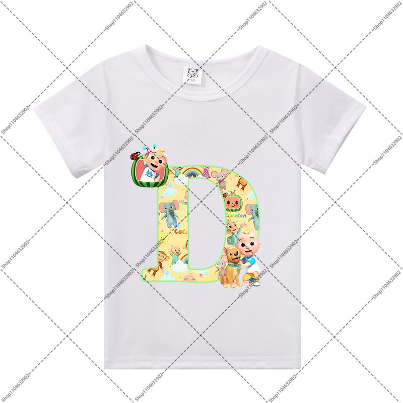 Cocomelons Kids Clothes Cartoon Anime Letter A-Z Print T-shirt Boys Girls Cute Cotton Tee Children Summer Fashion T Shirt Gifts