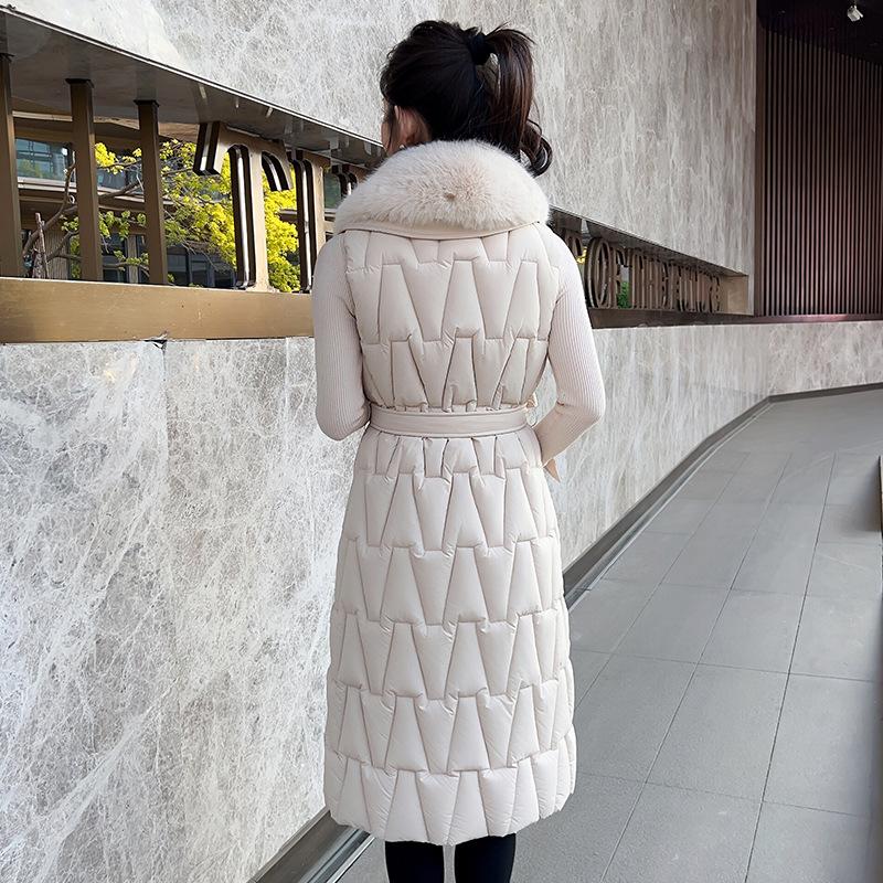 Nou Toamnă și Iarnă Lung Femei Guler de Păr Vestă fără Mâneci Culoare Solidă Îngroșată Caldă Sport Casual Lejer Jachetă Ușoară