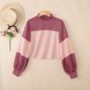 ZANZEA Women Casual Stand Collar Patchwork Loose Long Sleeve Tee Tops