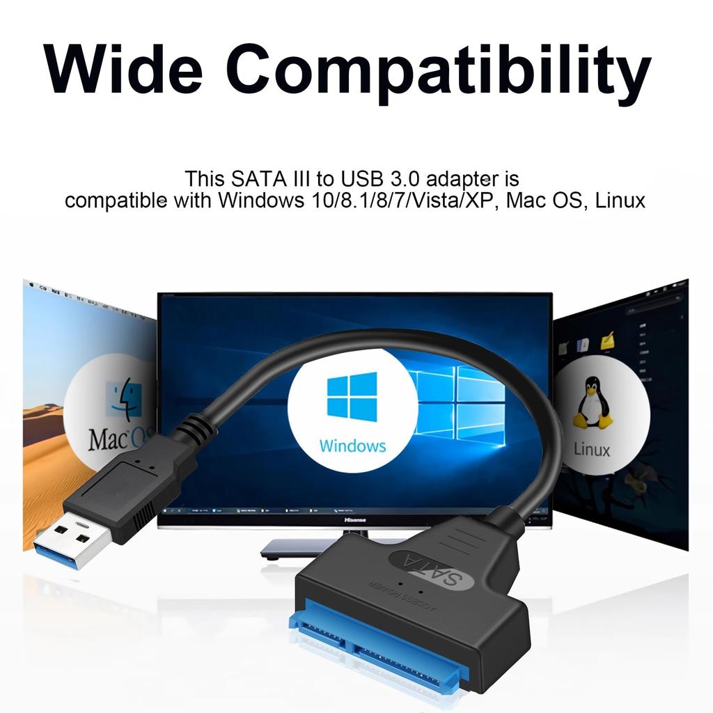 SATA To USB 3.0 Adapter Cable for 2.5 Inch Hard Drive HDD/SSD Data Transfer, External Hard Drive Converter Support UASP (Black)