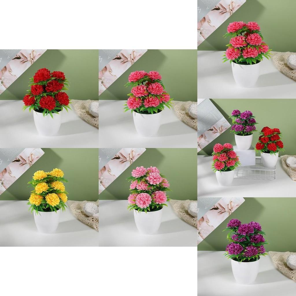 Künstlicher Blumentopf mit 12 Ballchrysanthemen zur Heimdekoration und als Geschenk