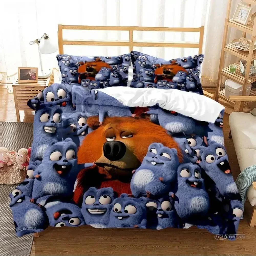 Grizzly & Die Lemminge Cartoon Anime Gedrucktes Bettset Bettbezug Kissenbezug Bettwäscheset Leinenlaken Bettdecke Volle Bettgröße