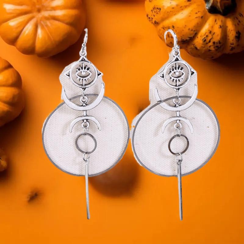 New Exaggerated Moon Crescent Devil Eye Large Circle Long Earrings For Women Vintage Jewelry Gift Accessories