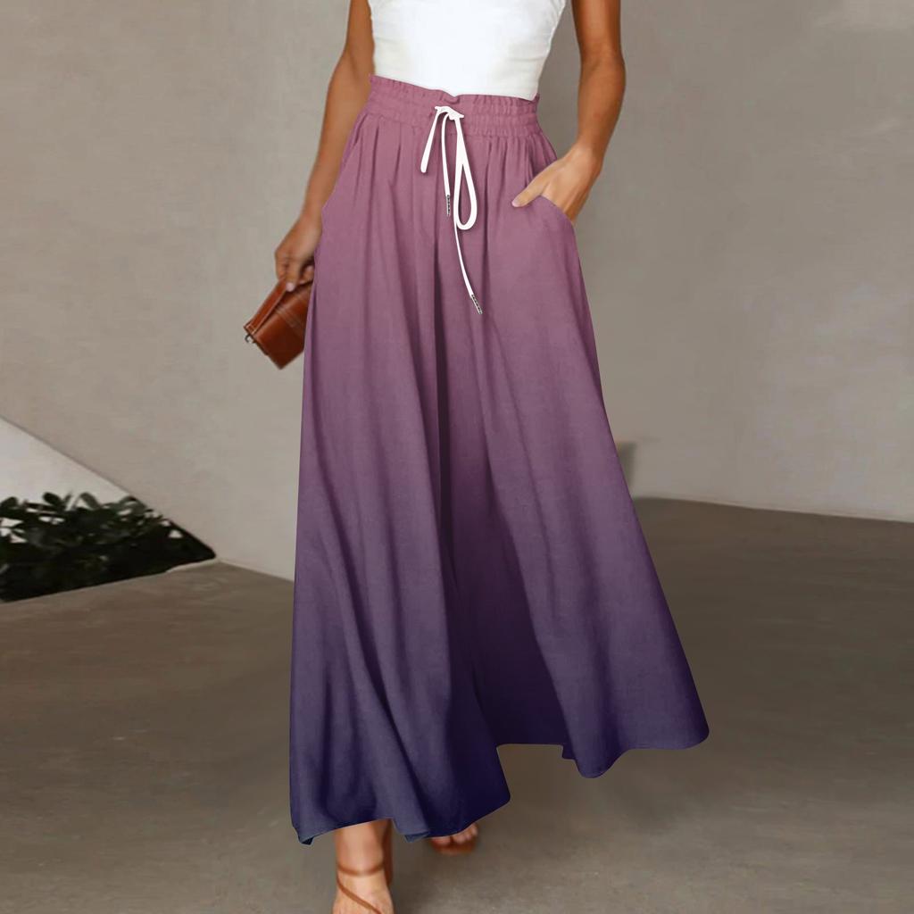 Women's Pants Boho Print Elastic High Waisted Pants Casual Wide Leg Long  Pant Trousers With Pocket