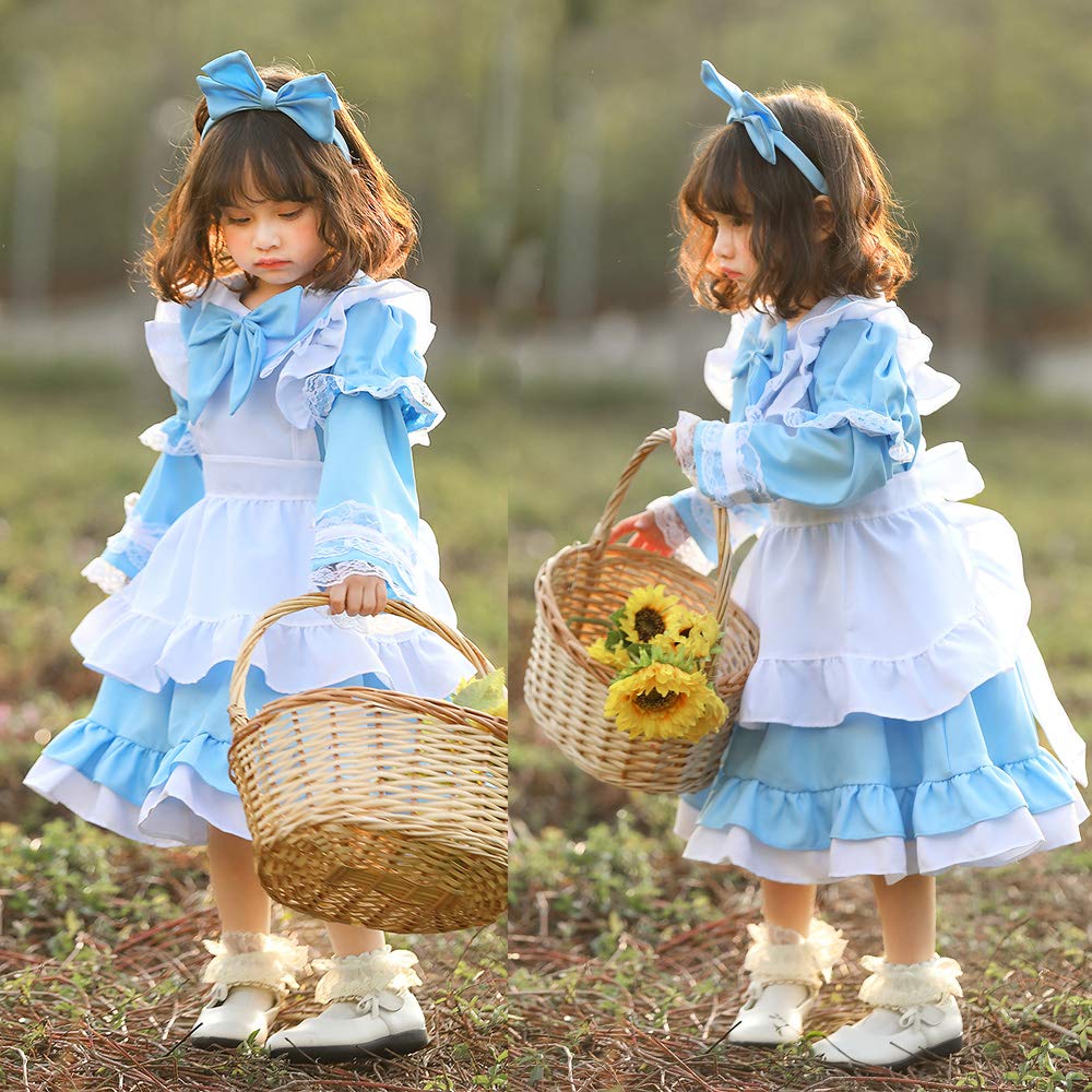YUEEI Maid Costume for Fancy One Short Long Performance Bow 5 Piece Set Kids, Alice, Halloween, Cosplay, Dress, Girls, Piece, Sleeve, Sleeve, Cute,