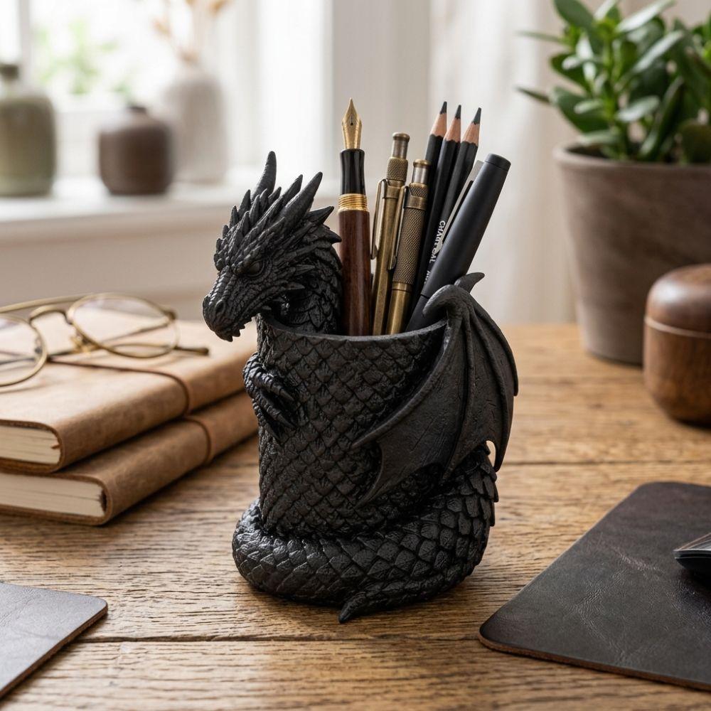 3D Printed Dragon Pen Holder Statue Fantasy Dragon Stationery Holder  Halloween Ornament