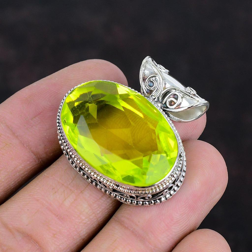 Faceted Lemon Topaz Pendant Vintage Gemstone Pendant 925 Sterling Silver Pendant Handmade Jewelry Unique Pendant Silver Jewelry Wedding Gift