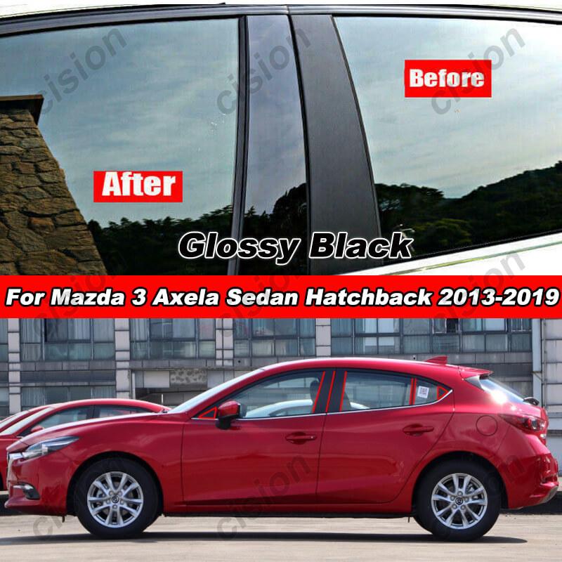 4/10x Carbon Fiber Black  Door Window Column BC Pillar Post Cover Trim PC Material Sticker For Mazda 3 Axela Hatchback 2009-