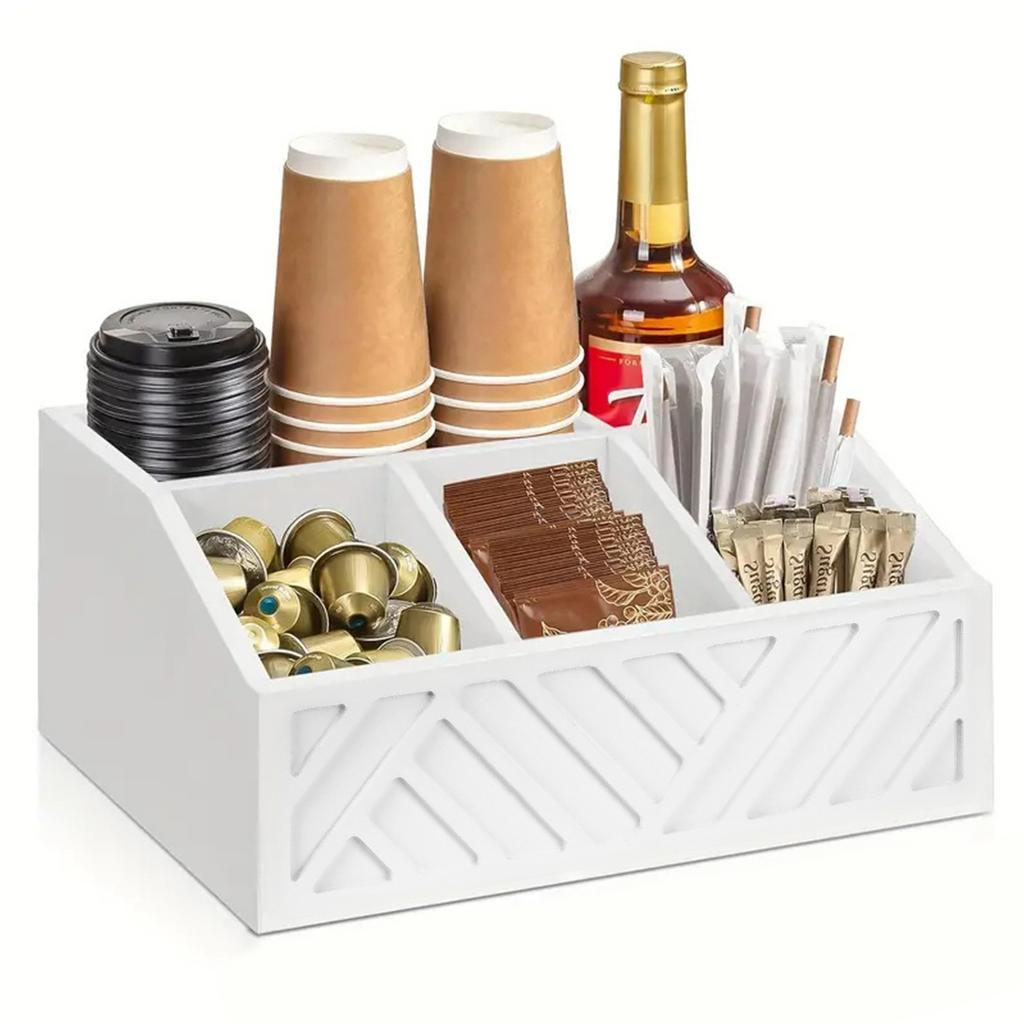 Wood Coffee Organiser Station Tea And Coffee Condiment Storage Kitchen Countertop Organizer Office