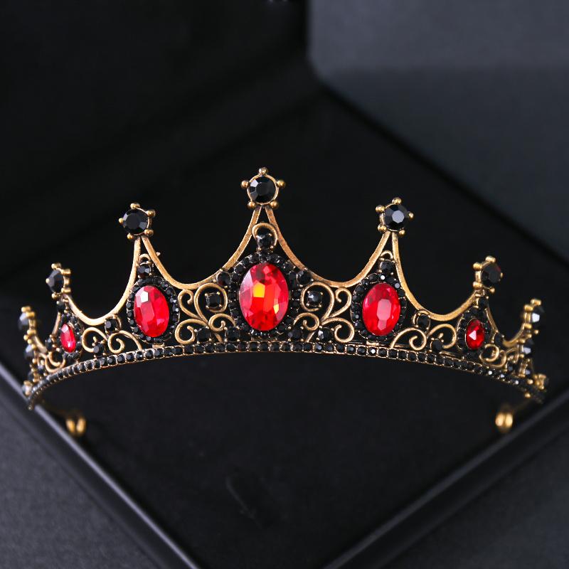 Baroque Red Crystal Tiaras and Crowns Prom Rhinestone Bridal Diadem Crown Taira for Women Wedding Hair Accessories Jewelry Crown