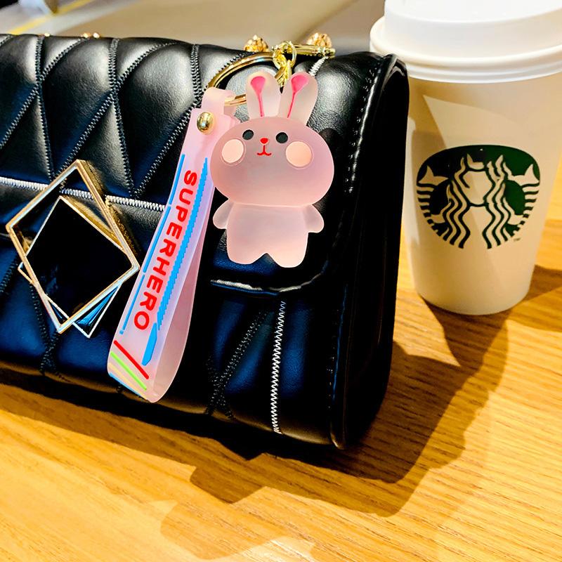 Cartoon Crystal Bear Key Chain Transparent Keyfob Cute Frog Animal Keyring Backpack Pendant Couple Car Keychain