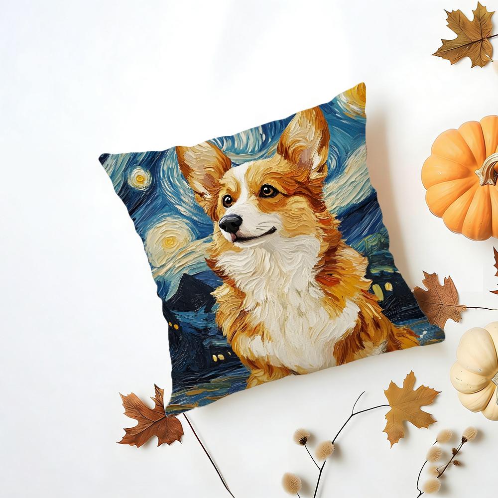 PPembroke Welsh Corgi Cushion Cover Washable Linen Pillowcase Soft  for Daily Sofa Bed Home Room Decor