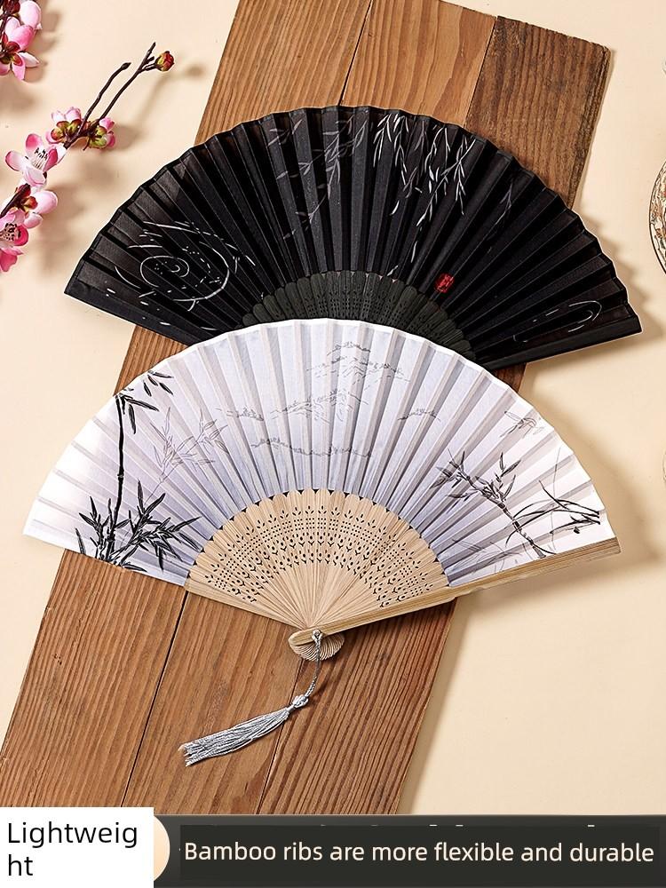 Traditional Chinese Style Folding Fan, Chinese-Style Dance Fan for Women, Small and Portable, with Sturdy and Durable Bamboo Bones
