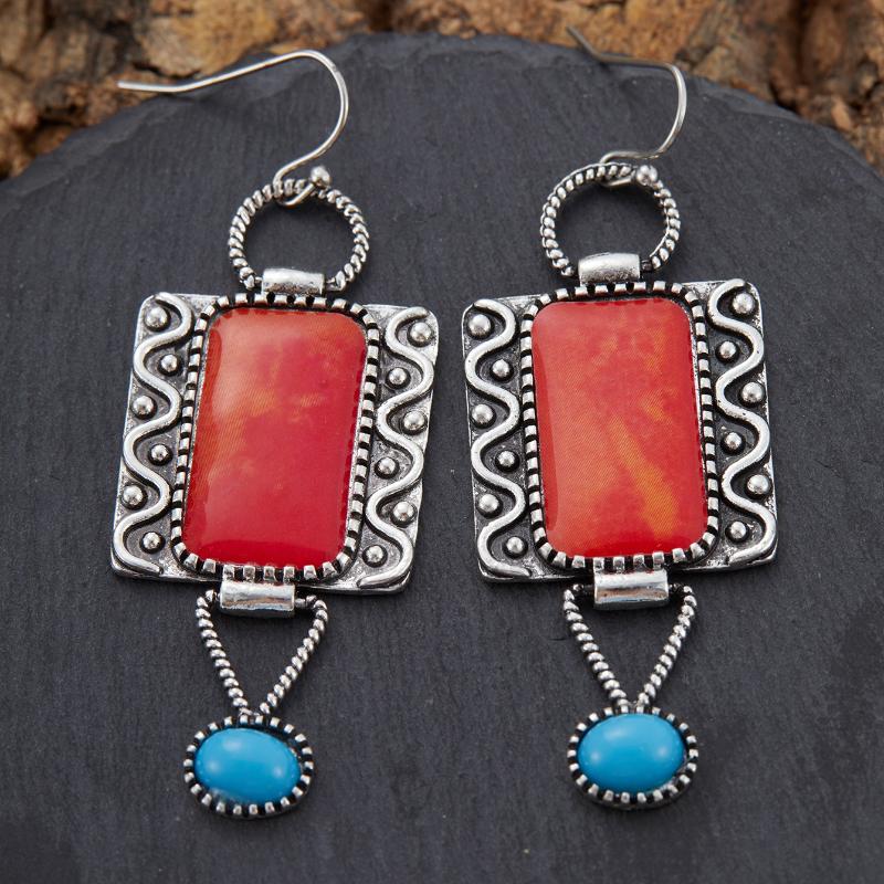 

Vintage Ethnic Style Square Carved Pattern Pendant Earrings, Women s Personalized Bohemian Holiday Accessories Zircon
