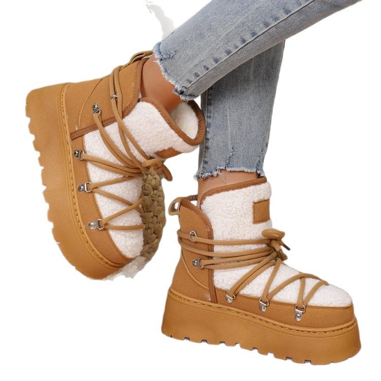 Comerț exterior european și american iarnă nou cald zăpadă bumbac cizme femei asortare culori curea încrucișată cizme de bumbac pluș pentru femei