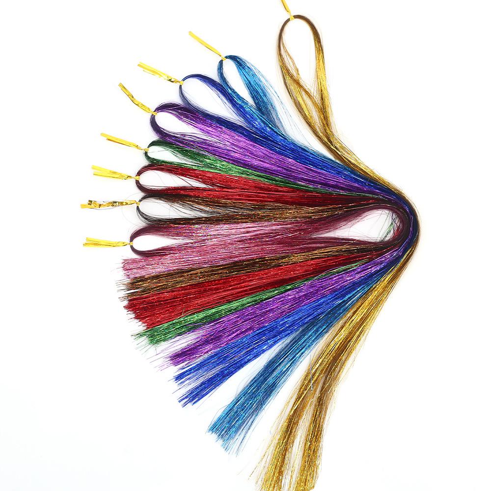 Gold Thread Laser Silk Wig & Seven-Color Hair Extensions with Tinsel Glitter Braiding Strips - 120cm