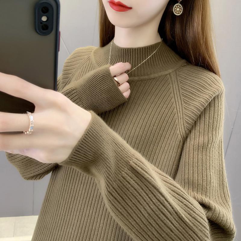 Solid Mock Neck Sweater, Versatile Long Sleeve Sweater for Fall & Winter, Women's Clothing