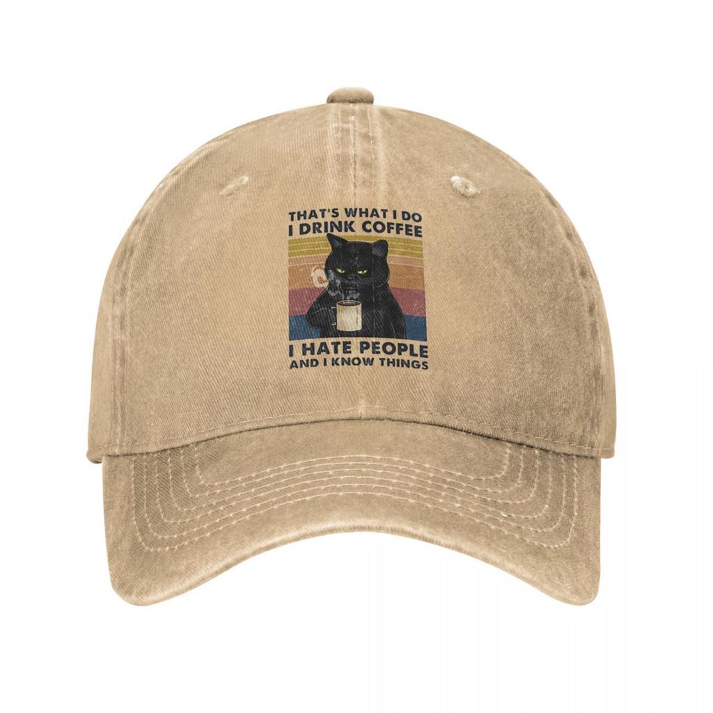 Vintage Wash I Drink Coffee I Hate People And I Know Things Baseball Cap Unisex Women Hat Adjustable Cat Lover Casquette Gorras