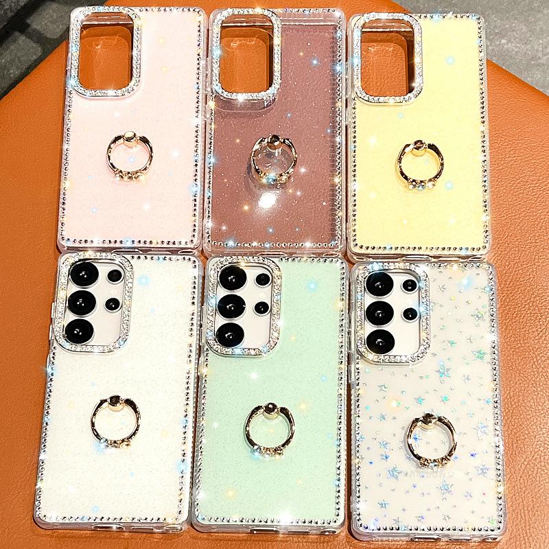 Suitable for Samsung S25 Mobile Phone Case A15 Ring Glitter Powder Transparent Edge Diamond A55 Luxury Laser Star S24 Protective Case