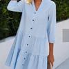 Loose Shirt Style Dresses Women's Long Sleeved V-Neck Mini Dress Spring Autumn Lightweight Plaid Dress Robe