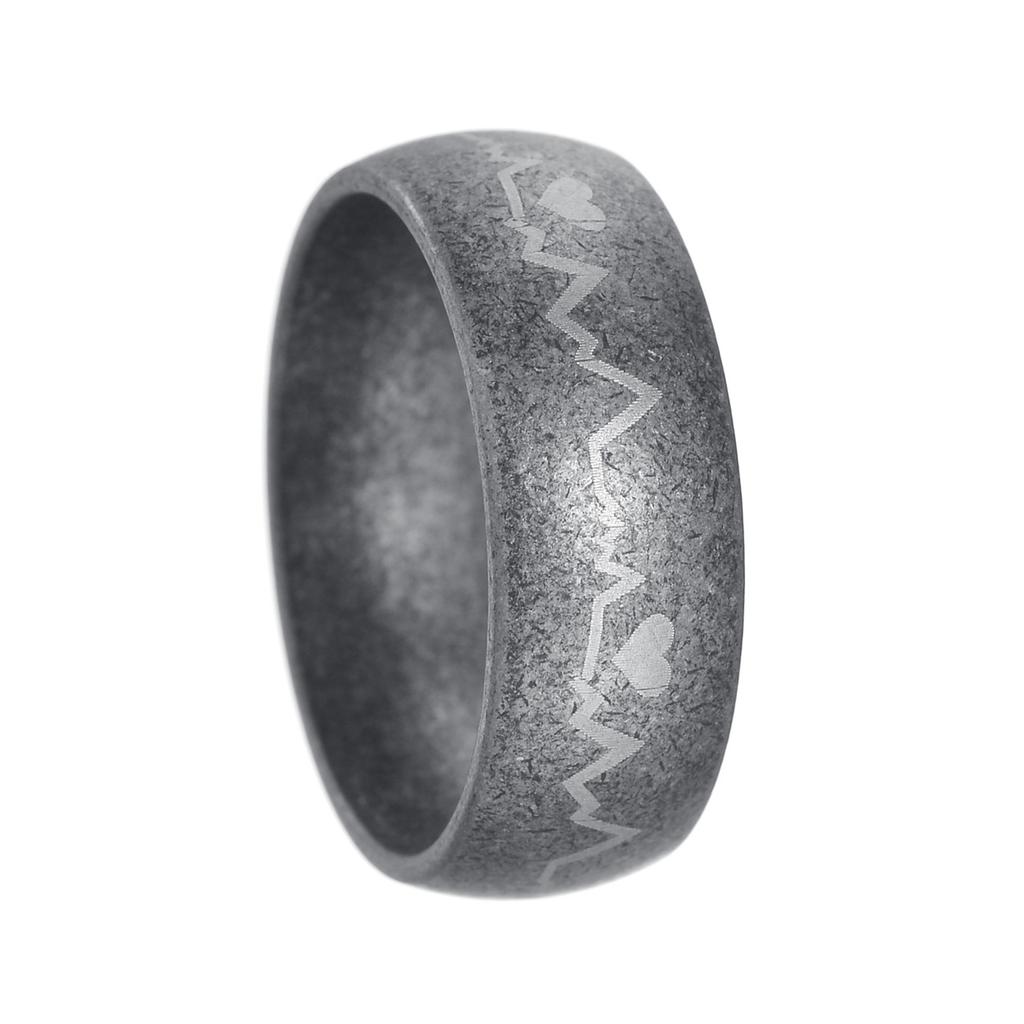 8MM Ring Men/Women Titanium Steel Black Color Electrocardiogram Wave Heartbeat Stainless Steel Ring Fashion  Simple Style