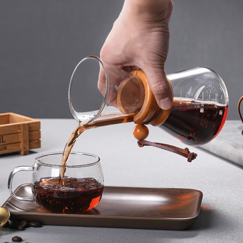 High Temperature Resistant Glass Hand Brewed Coffee Pot Capacity 400-800 Ml Filter Double Layer Design