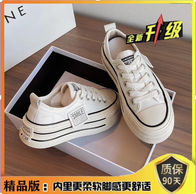 Popular Platform White Shoes Women's Spring Summer Breathable Heightening Board Shoes 2025 New Versatile Casual Sports Canvas Shoes