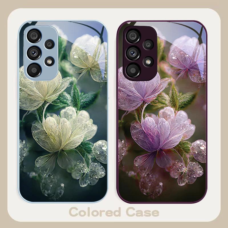 Pink Crystal Flower For Samsung S8 S9 S10 S20  Ultra S21 Pro S22 Plus S23 FE S24 Ultra S25 Edge S25Ultra Glass Phone Case