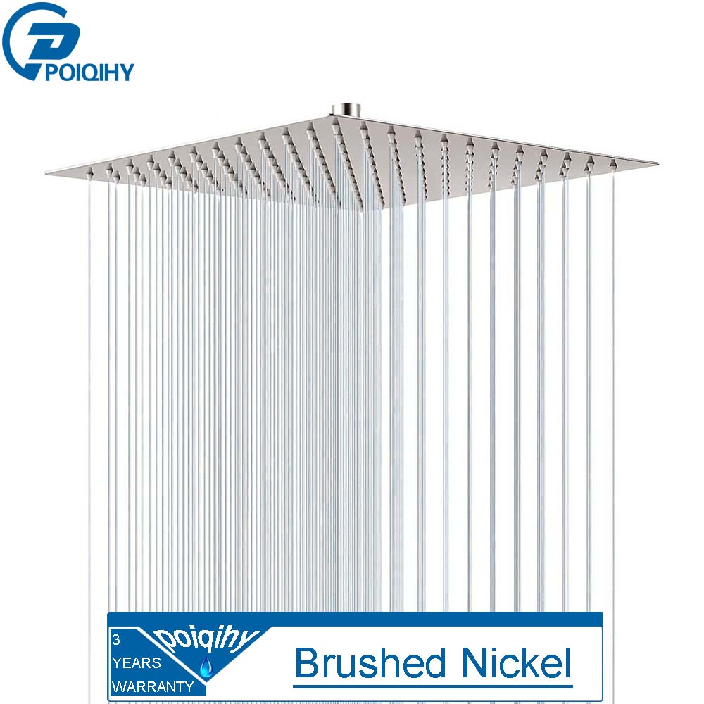 POIQIHY Ultrathin Golden Shower Head 16" Stainless Steel Rainfall Shower Faucet Head Bathroom Black Large Flow Showerhead Faucet