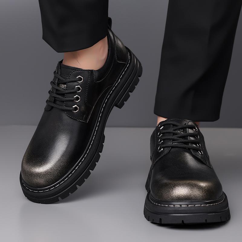 Casual thick soled men's leather shoes Retro designer high quality style Trendy street walking Daily leisure and business