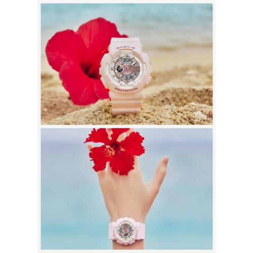 Hodinky Casio Baby-G Love Sea and The Earth Model ve spolupráci s Aqua Planet, Vyrobené z biomasového plastu, BA-110AQ-4AJR, Světle růžové, Dámské
