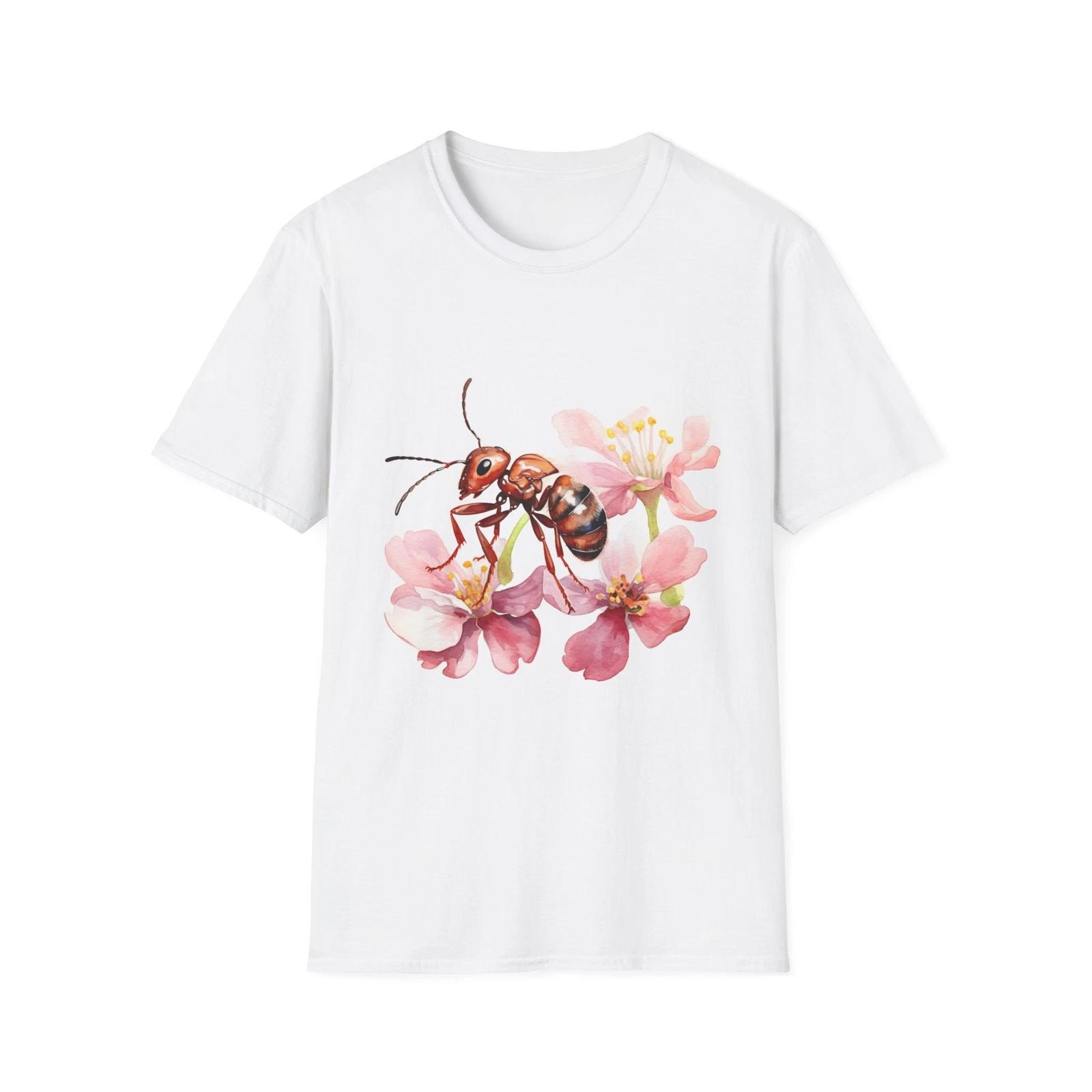 

Insect Ant Floral Spring T-Shirt, Bug Garden Nature Tee, Unisex Softstyle Top, S
