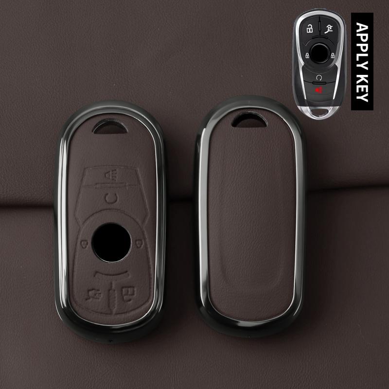 

Metal Leather Car Key Case Cover For Buick Encore Envision Excelle Lacrosse Regal Verano GX GL6 Protected Shell Fob Accessories коричневый