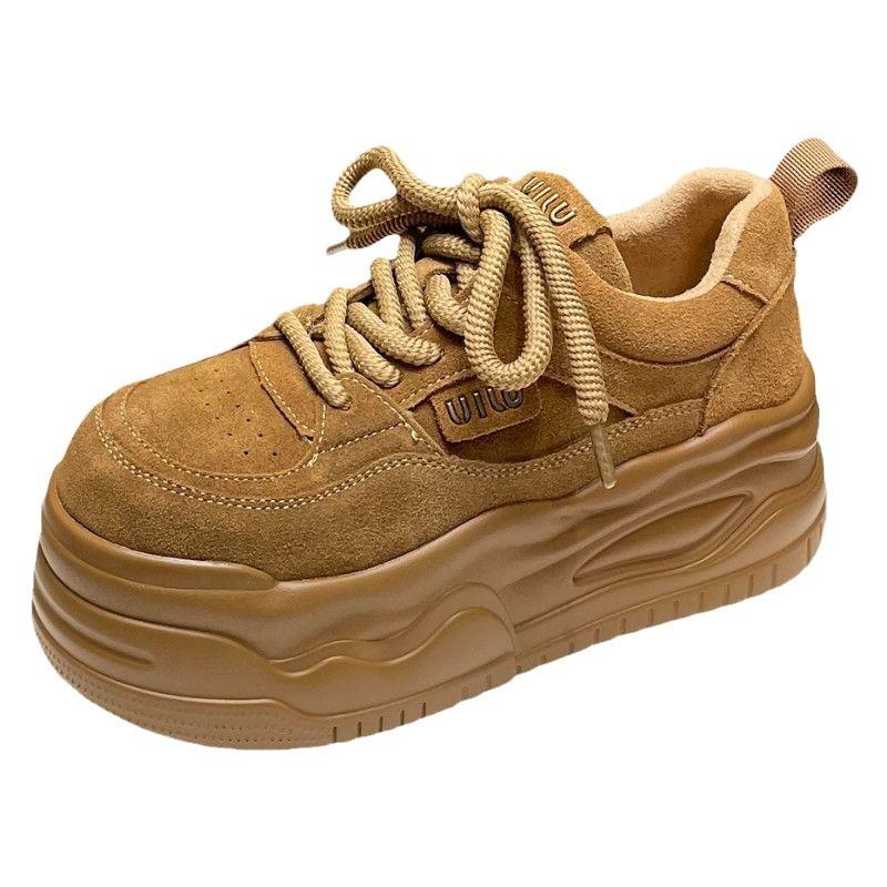 Soft Leather Muffin Thick-soled Leopard Print Board Shoes Heightening Shoes Women's Popular New Autumn Casual Biscuit Shoes