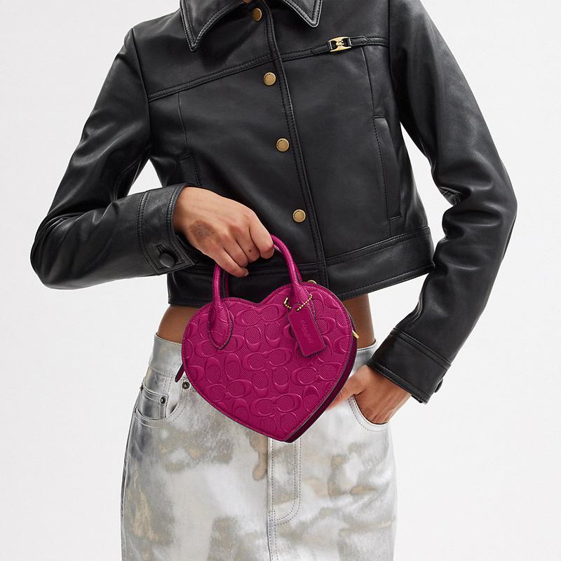 Coach Heart 20 Embossed Letter Logo Zipper Closure Hardware Buckle Card Slot Patent Leather Heart Bag Handheld Crossbody Shoulder Bag Small CN600-B4MJ